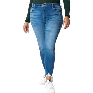 Gemma Rae distressed Hem mid rise Cropped Stretch Medium Wash Jeans plus Size 22